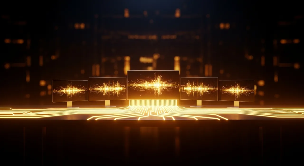 Dark digital workspace with gold circuit lines representing affiliate marketing education